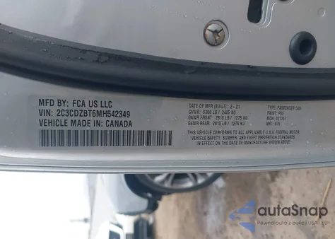 2021 Dodge Challenger R/T z USA, uszkodzony, nr VIN 2C3CDZBT6MH542349